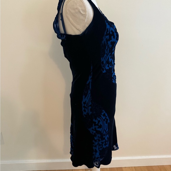 Betsey Johnson vintage velvet burnout Silk Blend Cobalt Blue Dress vibrant Y2K M - Picture 4 of 9